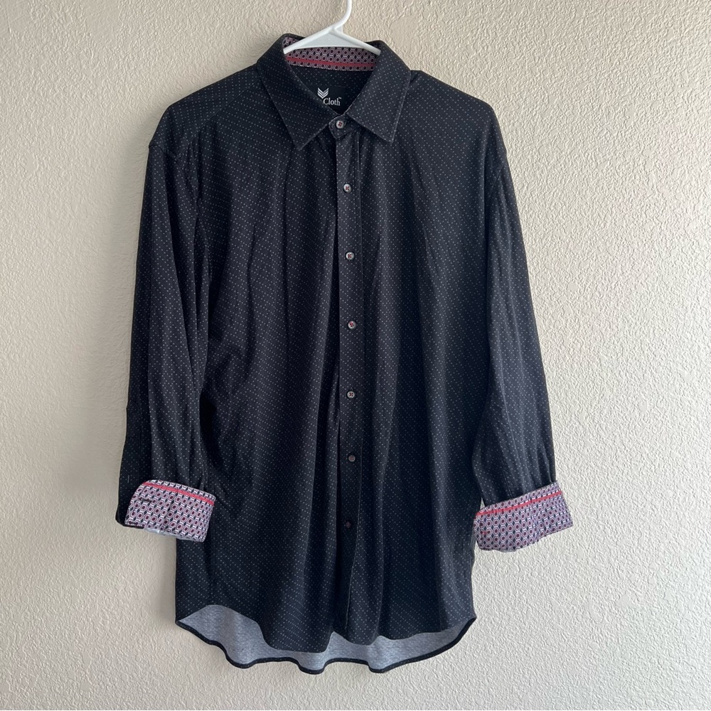 Butter Cloth Men's Black and Red Casual Button Down Shirt - Large
